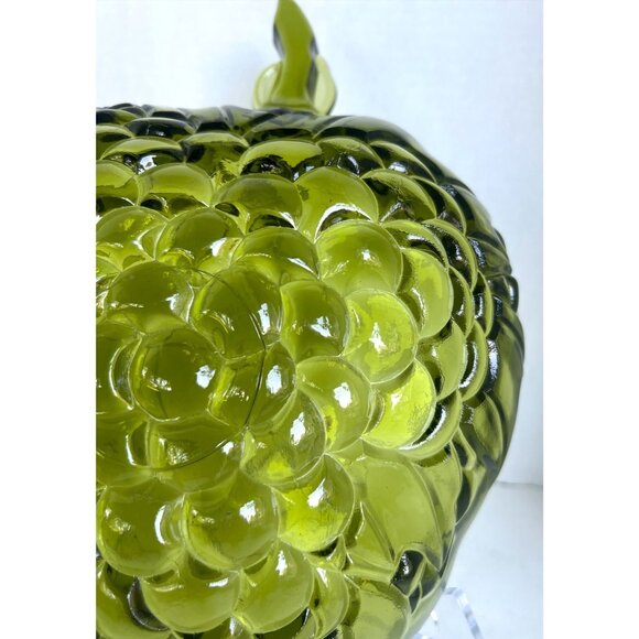 Vtg Green Indiana Glass Grape & Leaf Decorative Bowl Plate With Stem Handle READ - Picture 8 of 11